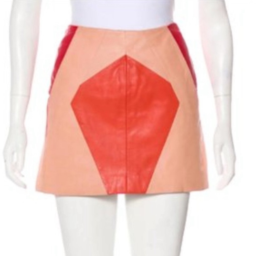 Maje Peach Orange and Magenta Lamb Leather Mini Skirt